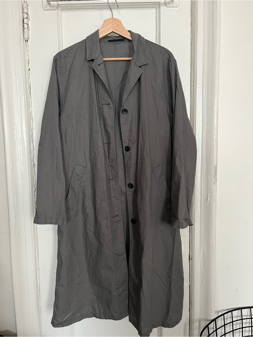 Gray Linen Button Trench Coat - Uniqlo